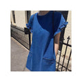 Fashionable Denim Dress with Frilled Cuffs and Pockets