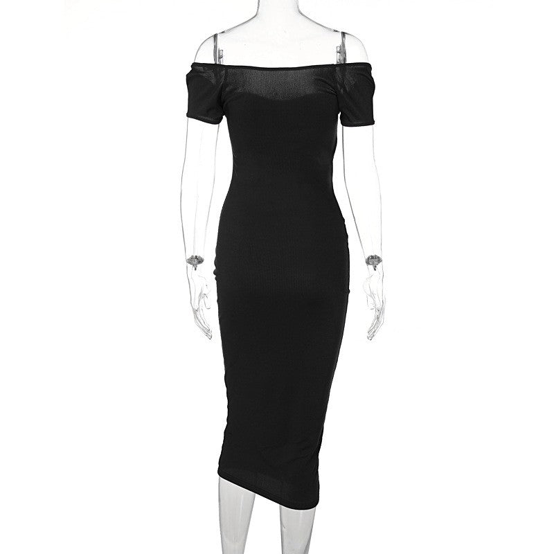 Ribbed Maxi Dress in Solid Color and Slim Fit