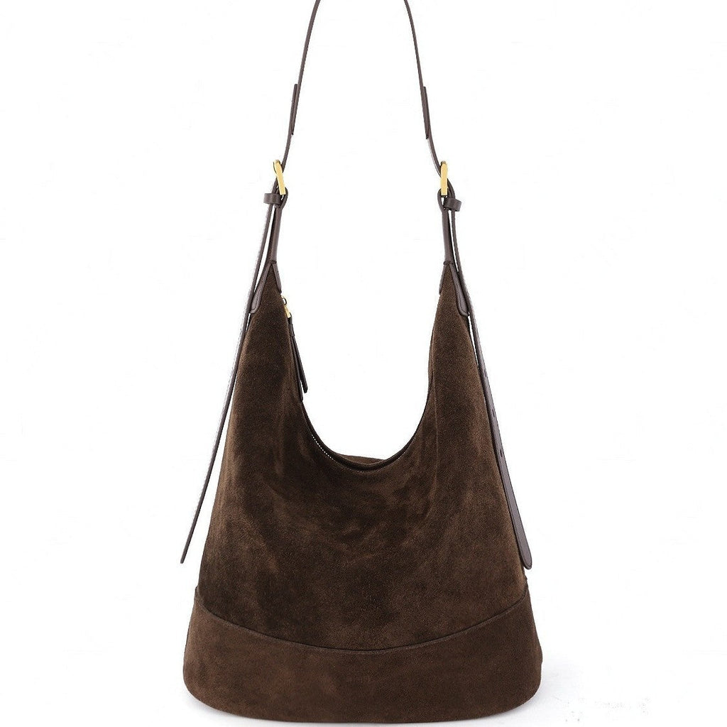 Retro Suede Bucket Bag – Women's Slouchy Shoulder & Crossbody Bag | PU Leather Commuter Handbag