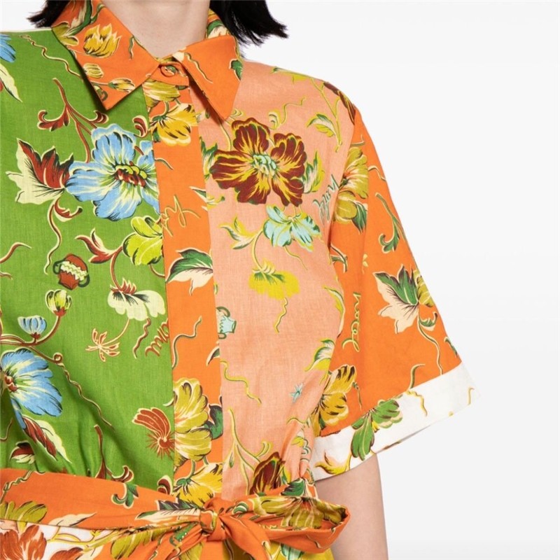 Floral Print Short Sleeve Dress with Ribbon Accent