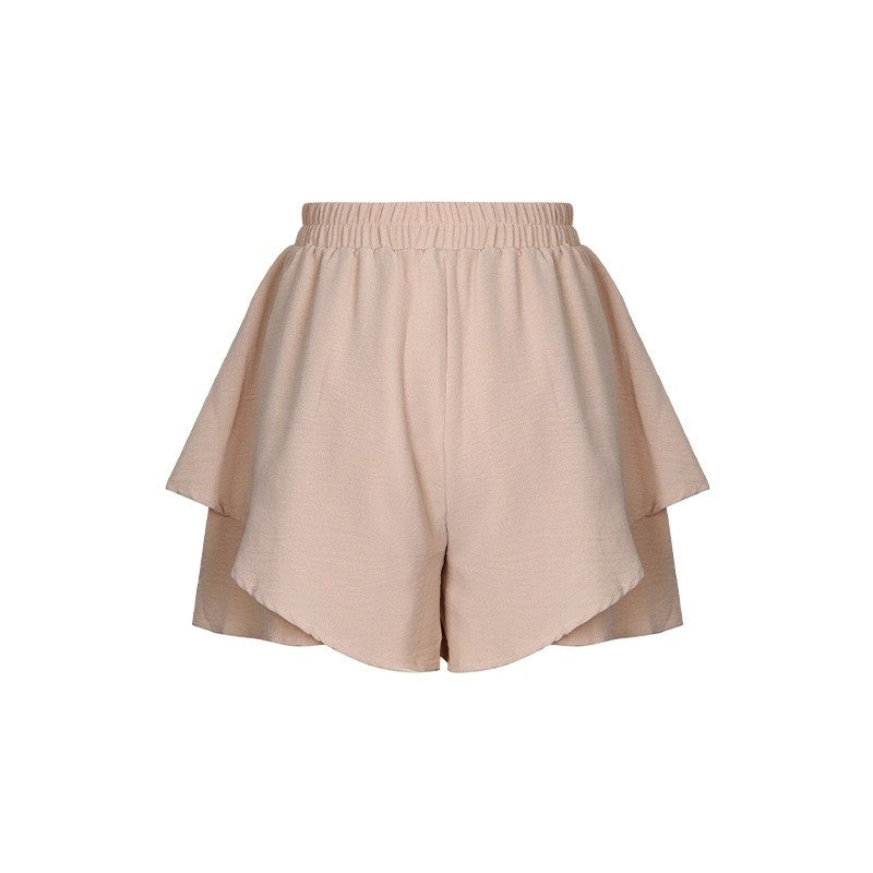 Stylish High-Waisted Layered Solid Color Shorts