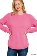 Full Size Raised Rib Round Neck Long Sleeve Top Plus Size