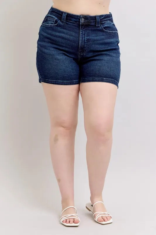Full Size High Waist Back Flap Pocket Denim Shorts Plus Size