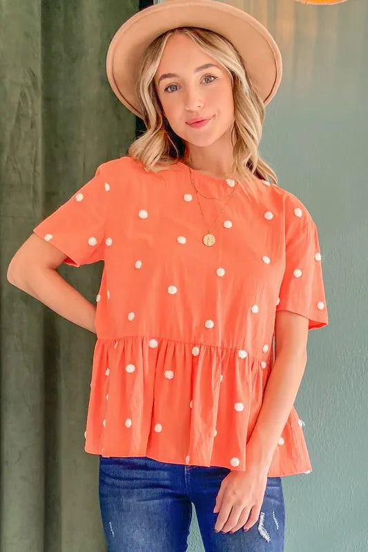 Pom Pom Polka Dots Short Sleeve Top