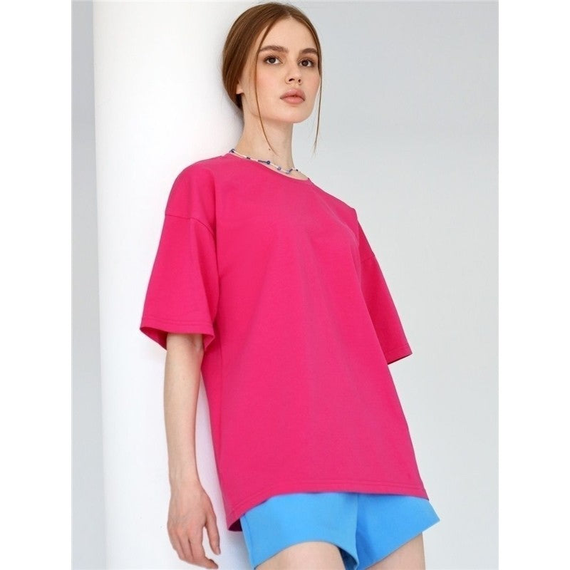 Casual Loose Solid Color Cotton Crewneck T-Shirt