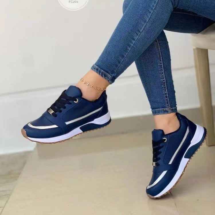 Women's Sequin Lace-Up Sneakers - Casual Round Toe Walking Shoes with Height-Enhancing Sole