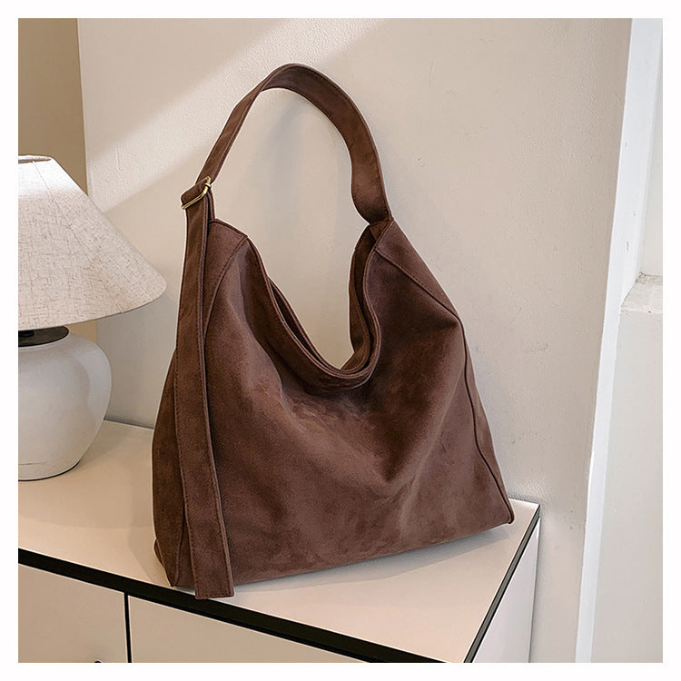 Large Capacity Suede Shoulder Bag for Women – Spacious Everyday Tote