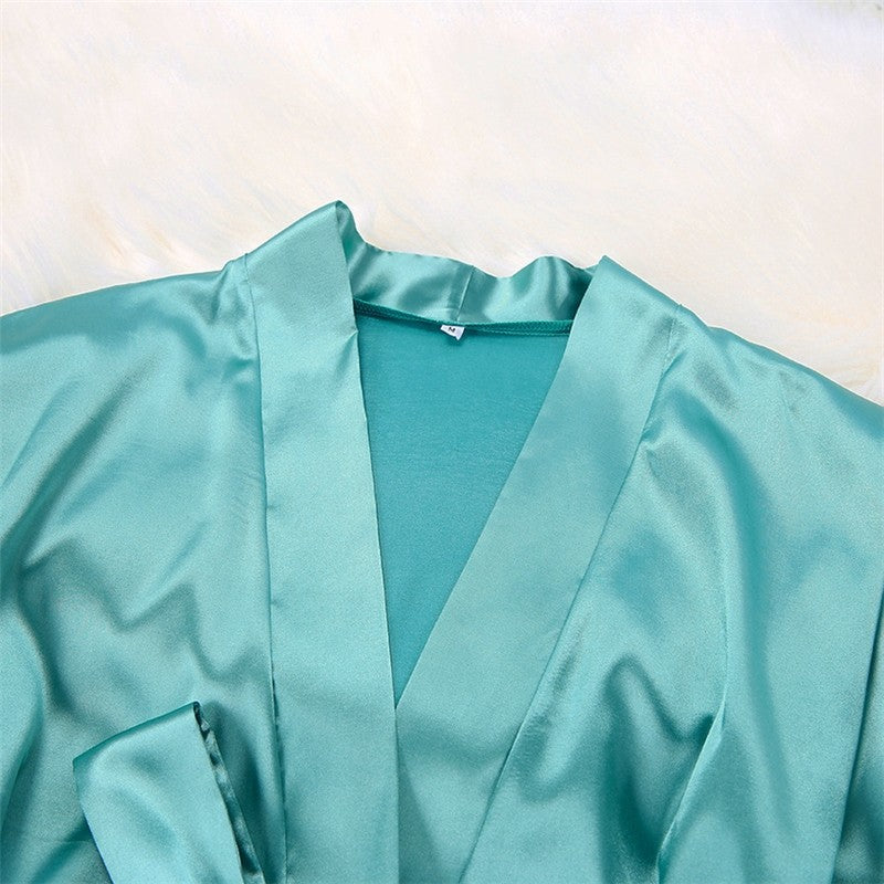 Solid Color Satin Lace-Up Robe and Pants Set