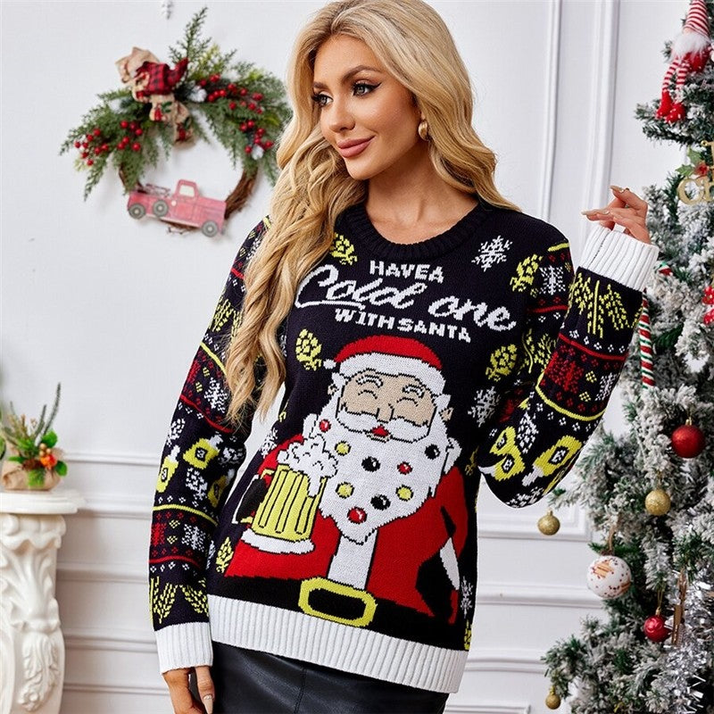 Santa Claus Jacquard Pullover Long Sleeved Sweater