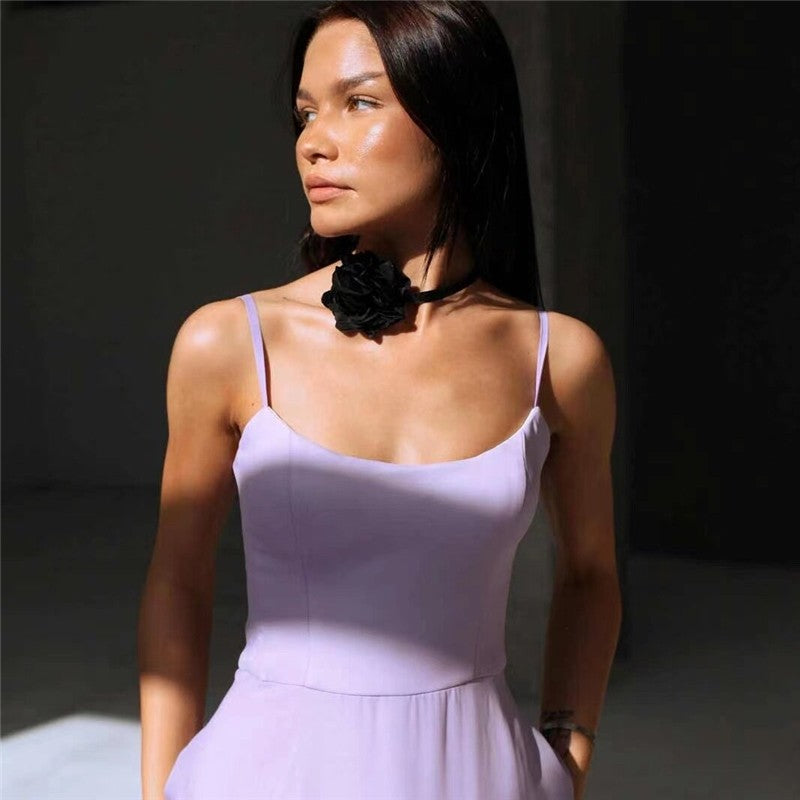 Solid Color Halter A-Line Swing Dress