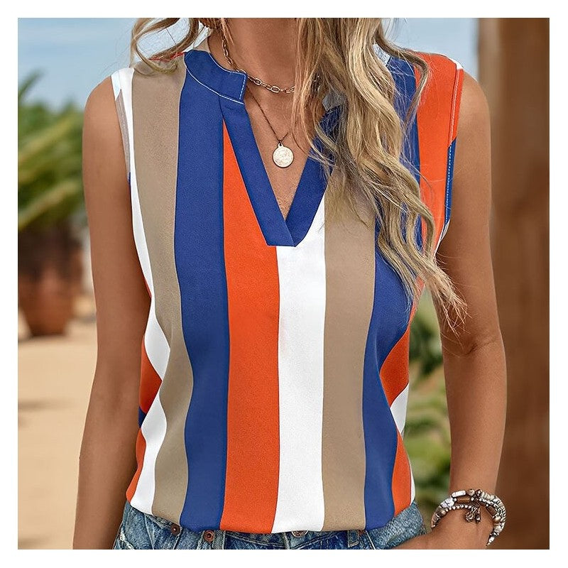 Striped V-Neck Shirt - Versatile, Fashionable, and Colorful