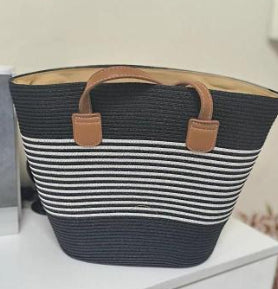 Women's Large Rattan Weave Shoulder Tote Bag - Straw Woven Beach Bag with Zipper