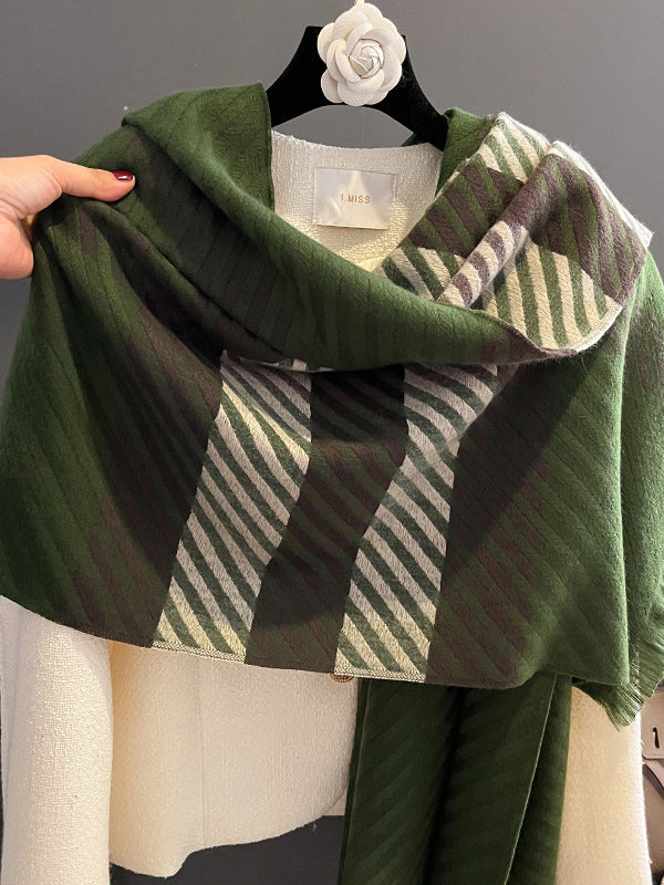 Urban Imitated Cashmere Stripped Warm Shawl&Scarf