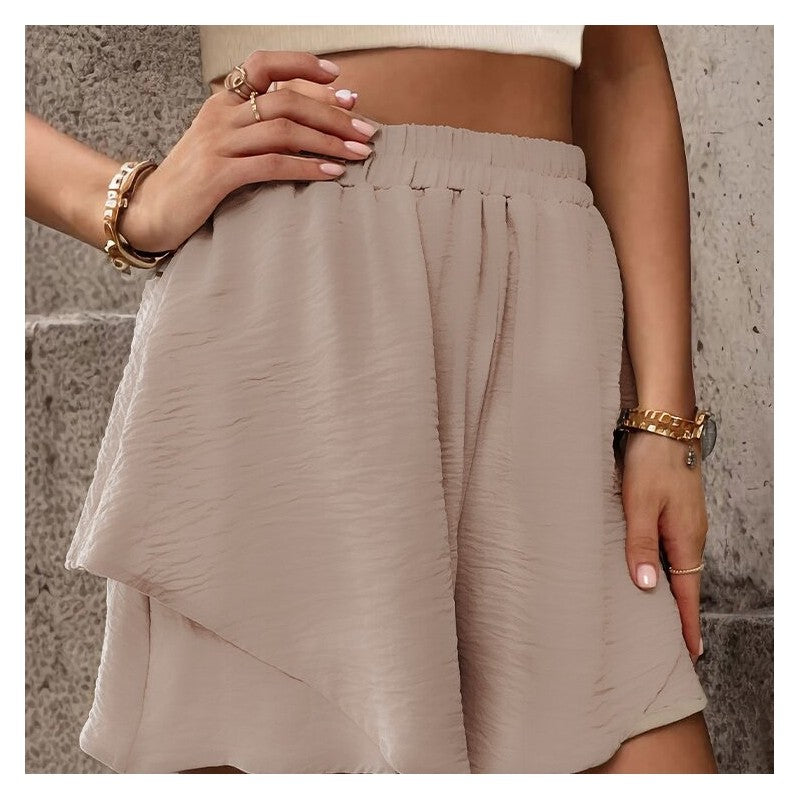 Stylish High-Waisted Layered Solid Color Shorts