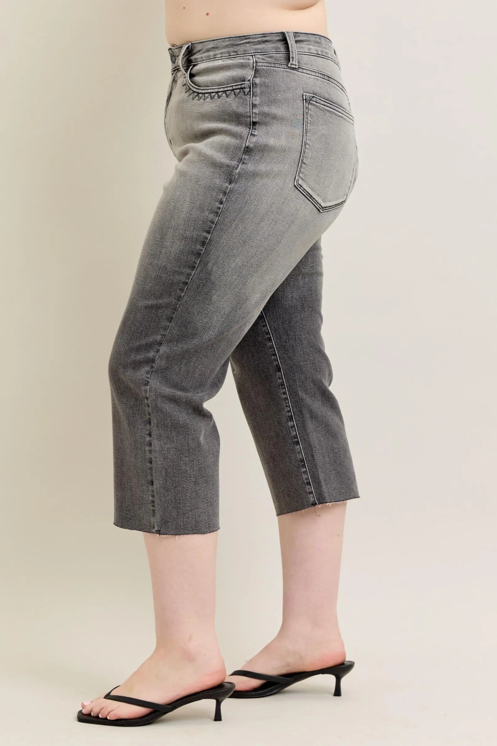 I am a Fashion Junky Blue Full Size Wide Leg Capris Jeans Plus Size