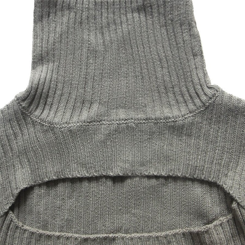 Sexy Hollow Out Solid Color Turtleneck Knit Sweater