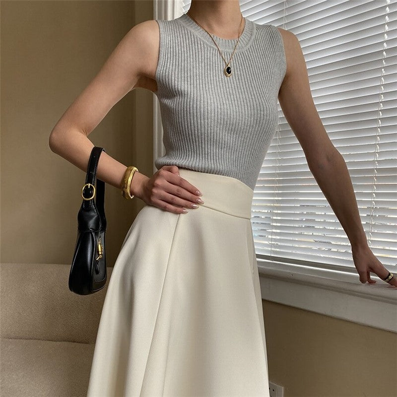 High-Waisted A-Line Midi Skirt in Solid Color
