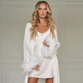 Spaghetti Strap Mini Dress with Belt and Feather Long Sleeve Outerwear - Two-Piece Pajama Set