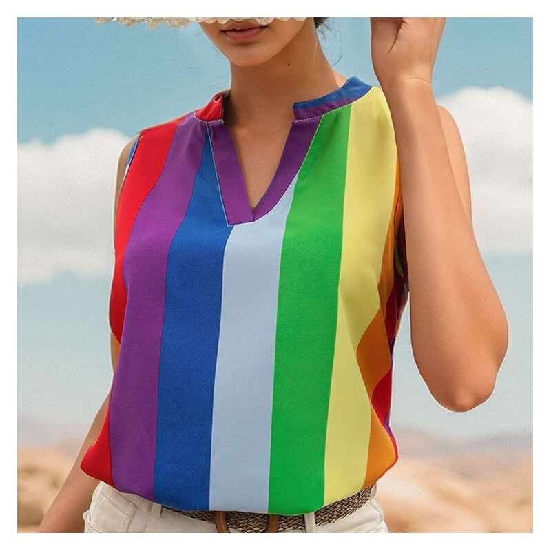 Striped V-Neck Shirt - Versatile, Fashionable, and Colorful
