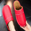 Women's Men's Winter Indoor Leather Slippers | Non-Slip Closed-Toe House Shoes | Cowhide Upper | Couples Slippers