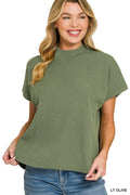 Viscose Mock Neck Short Sleeve Boxy Sweater