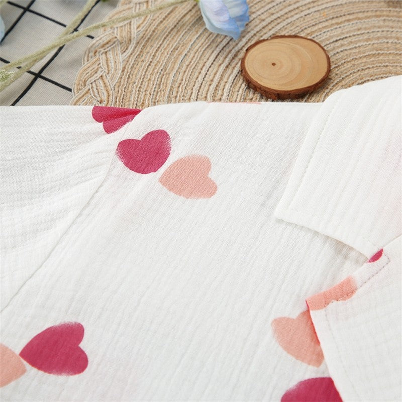 Heart Print Long Sleeve Shorts Pajama Set