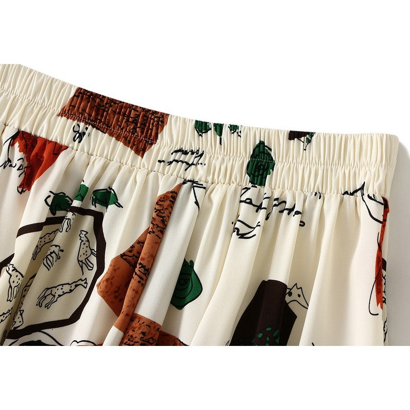 Vintage Floral Print Chiffon A-Line Maxi Skirt