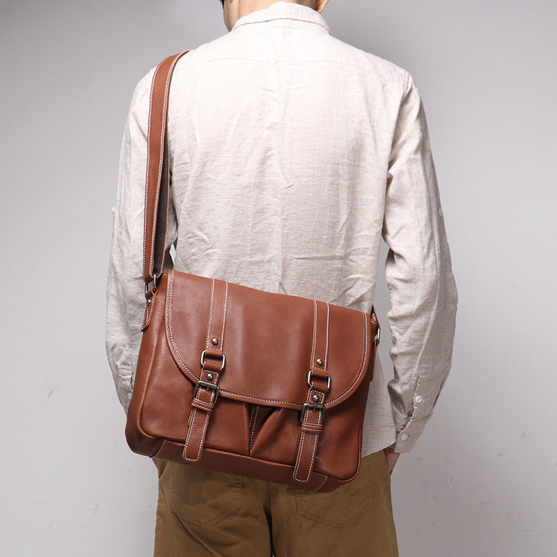 Men's Full-Grain Leather Shoulder Bag – Large Capacity Crossbody Bag for Men