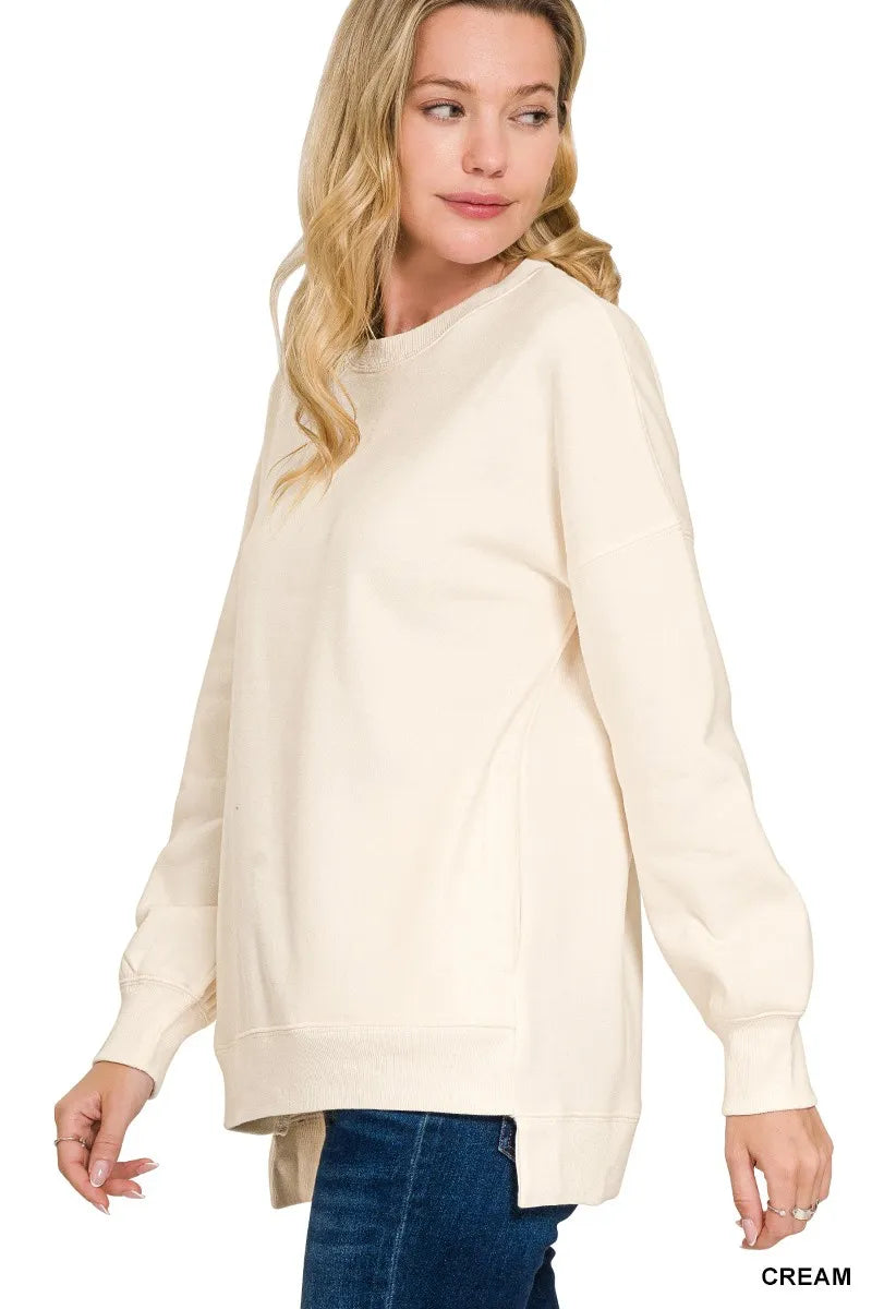 Full Size Fleece Hi-low Boyfriend Sweatshirts with Pockets Plus Size