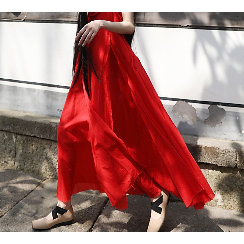 Solid Color Sleeveless Maxi Dress with Spaghetti Straps and Flowy Hem