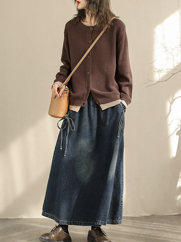 A-Line Loose Elasticity Pockets Tied Skirts Bottoms