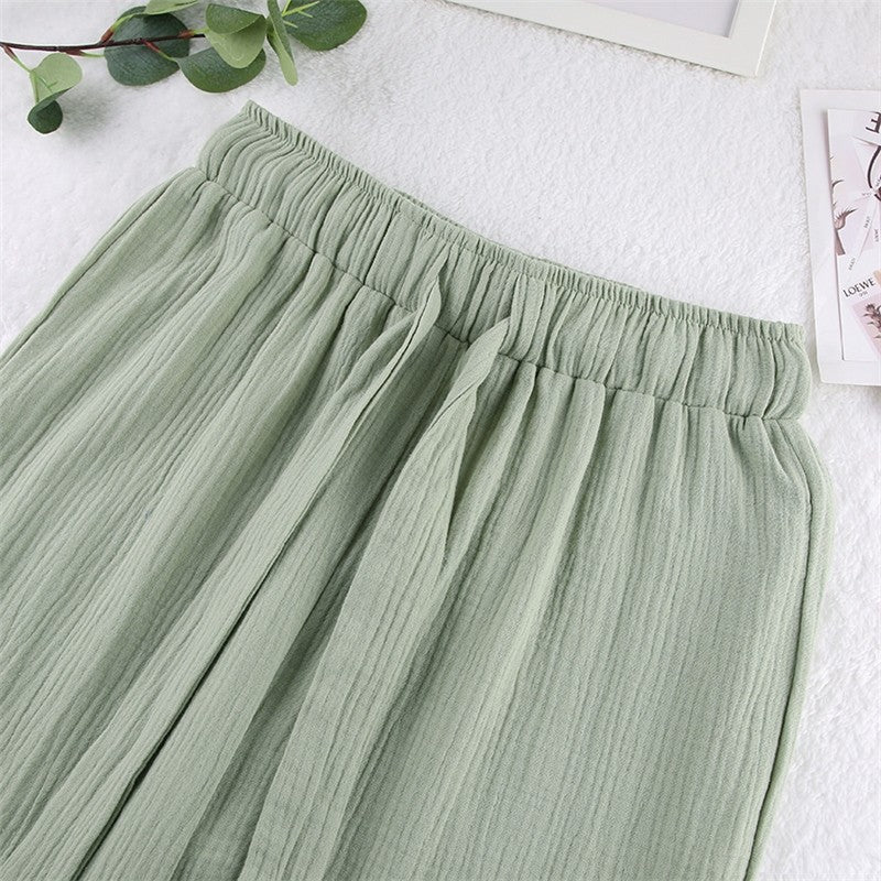 Solid Color Loose Long Sleeve Lapel Buttoned Waist Tied Blouse and Pants Two-Piece Loungewear Set