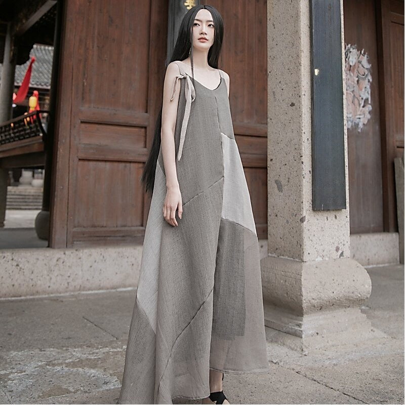 Vibrant V-Neck Maxi Dress with Asymmetrical Hem