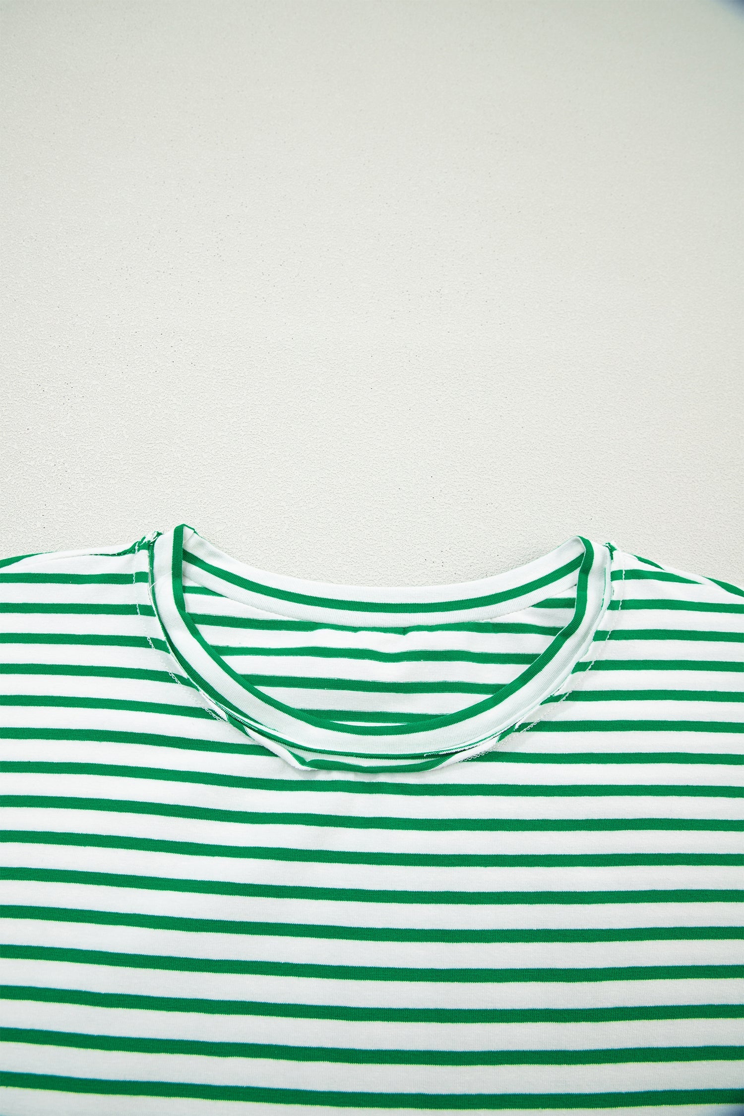 Green Stripe Floral Puff Sleeve Patchwork Round Neck Loose Top