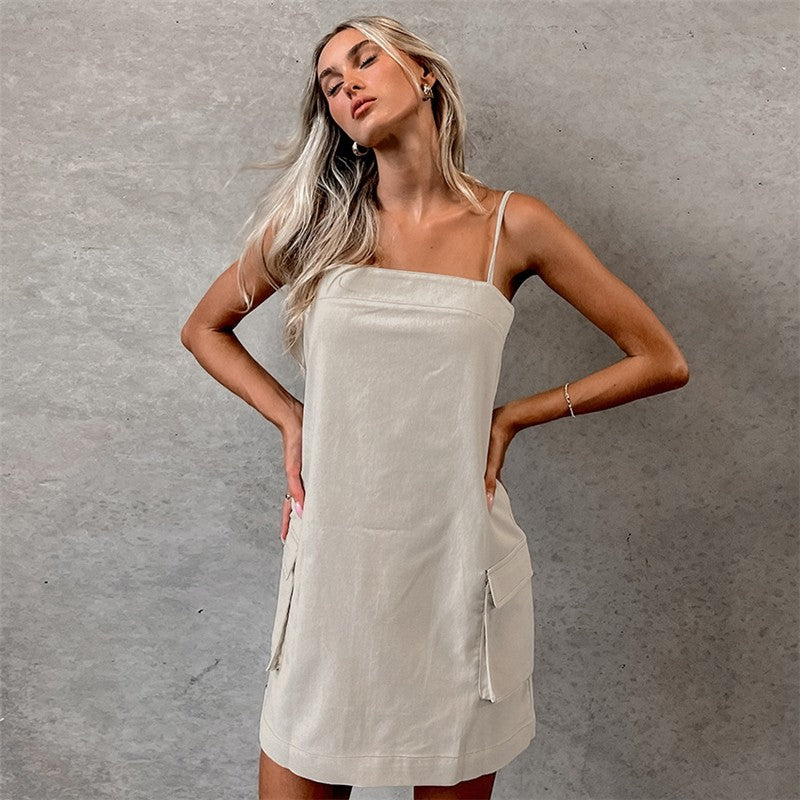 Relaxed-Fit Solid Color Halter Neck Nightdress