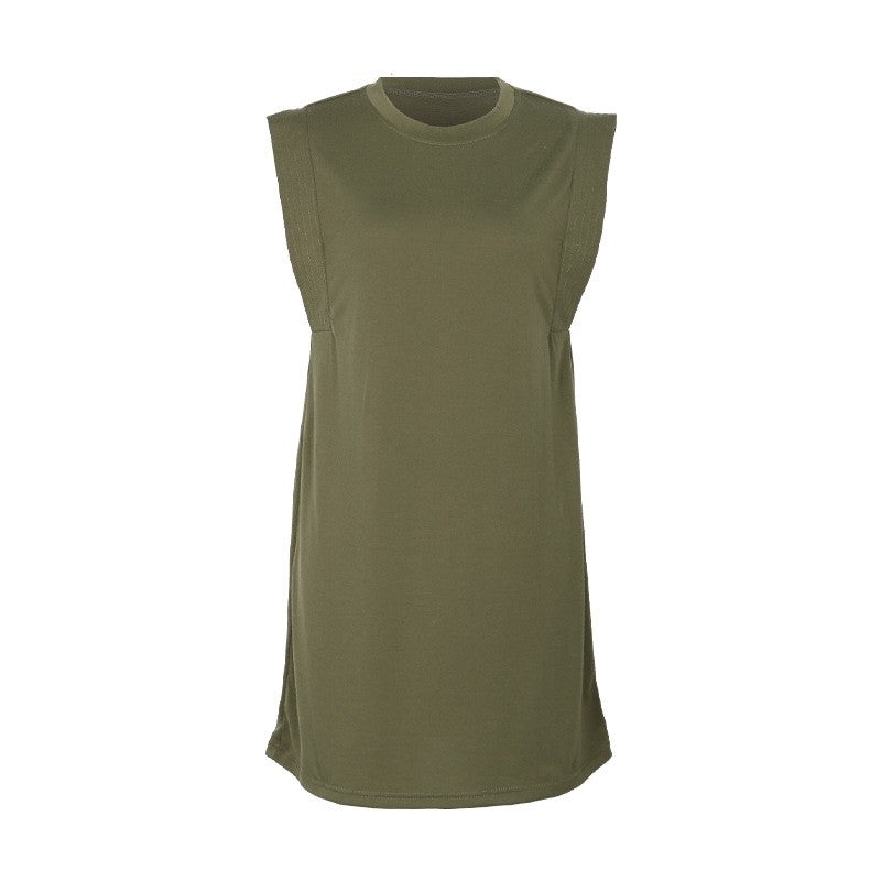 Sleeveless Loose Fit Solid Color T-Shirt Dress