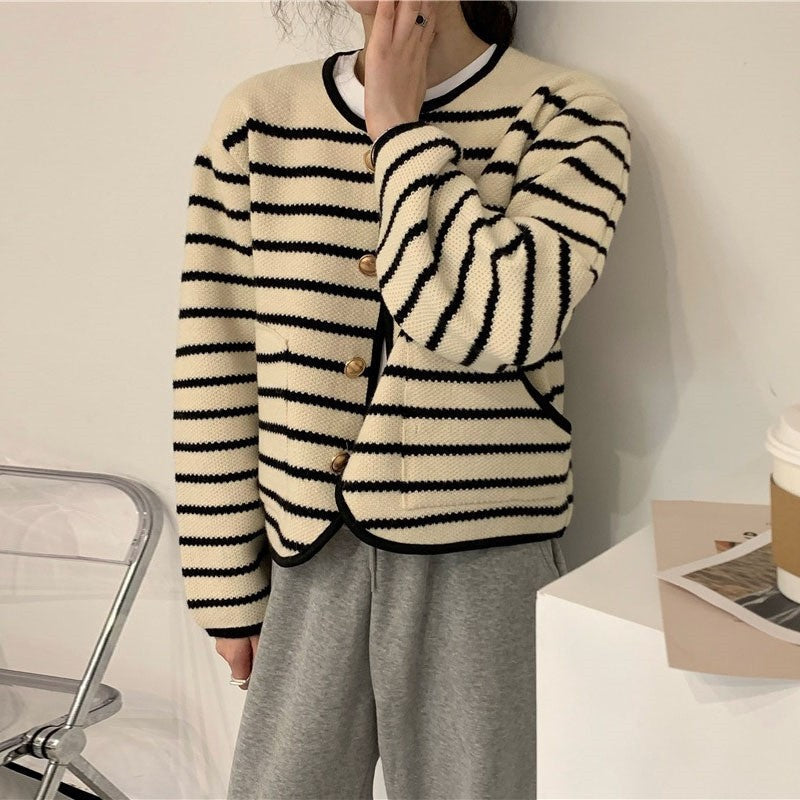 Fashion Retro Striped Cardigan Sweater Coat