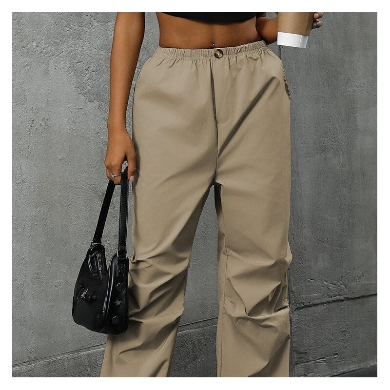 Solid Color High-Waisted Straight Leg Casual Pants