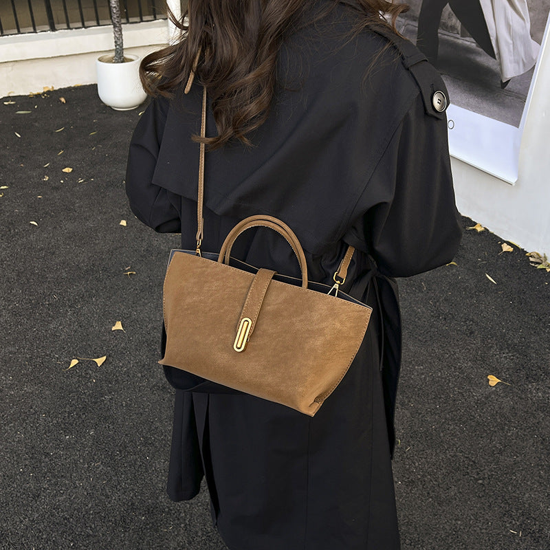 Retro High-Capacity Minimalist Suede-Style Tote Bag | Women's Everyday Shoulder Bag