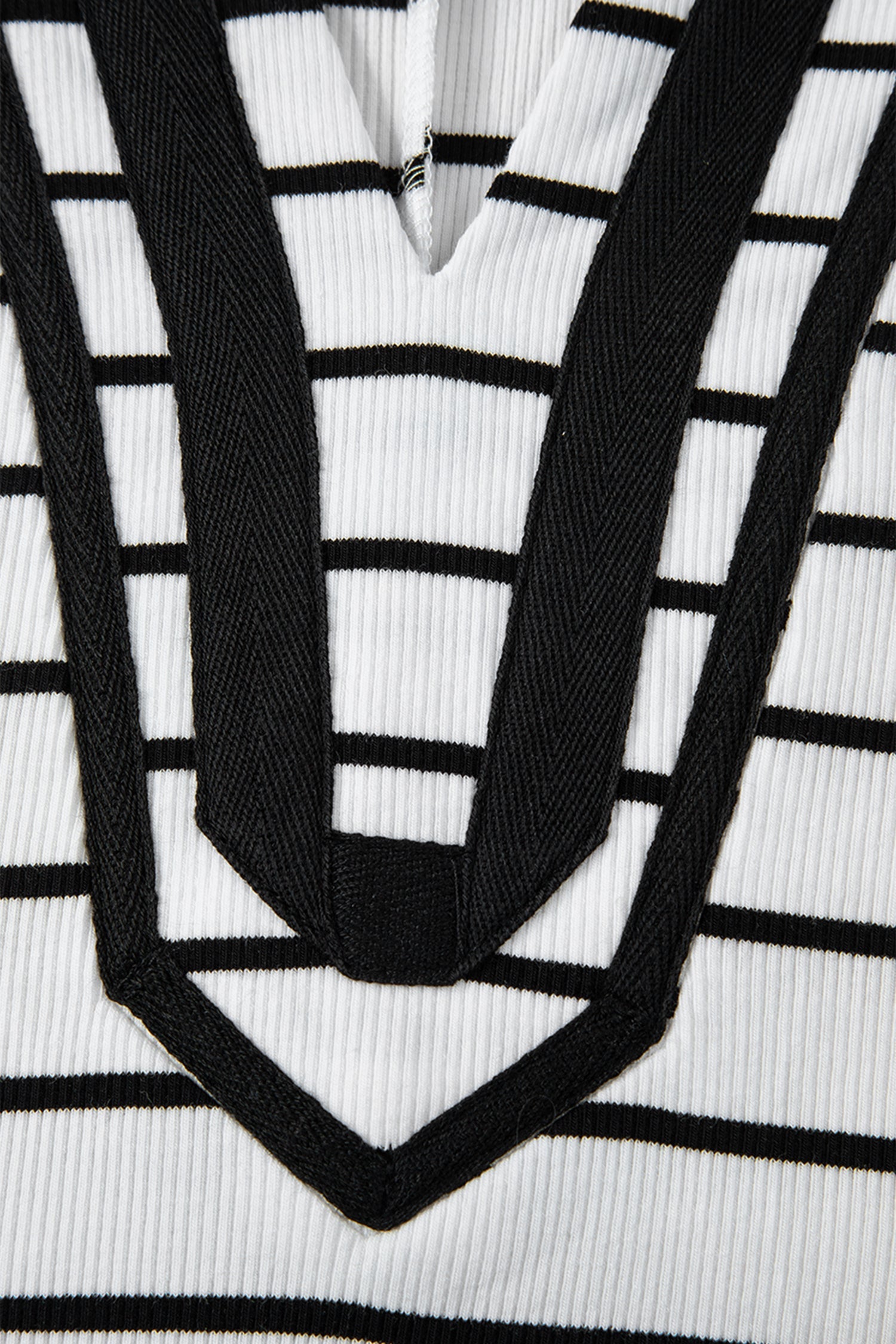 White Stripe Stand Collar V Neck Elastic Cuffs Half Sleeve Dolman Top