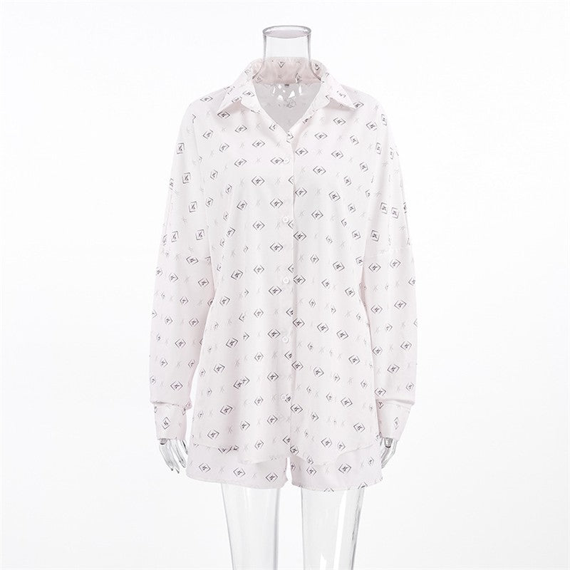 Floral Print White Sateen Pajama Set