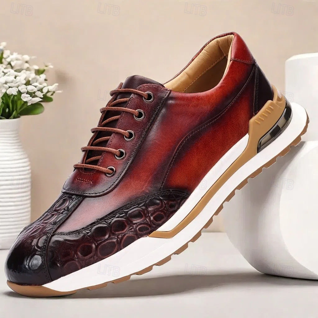 Men's Premium Full-Grain Cowhide Leather Dress Shoes - Round Toe Lace-Up Oxford Shoes