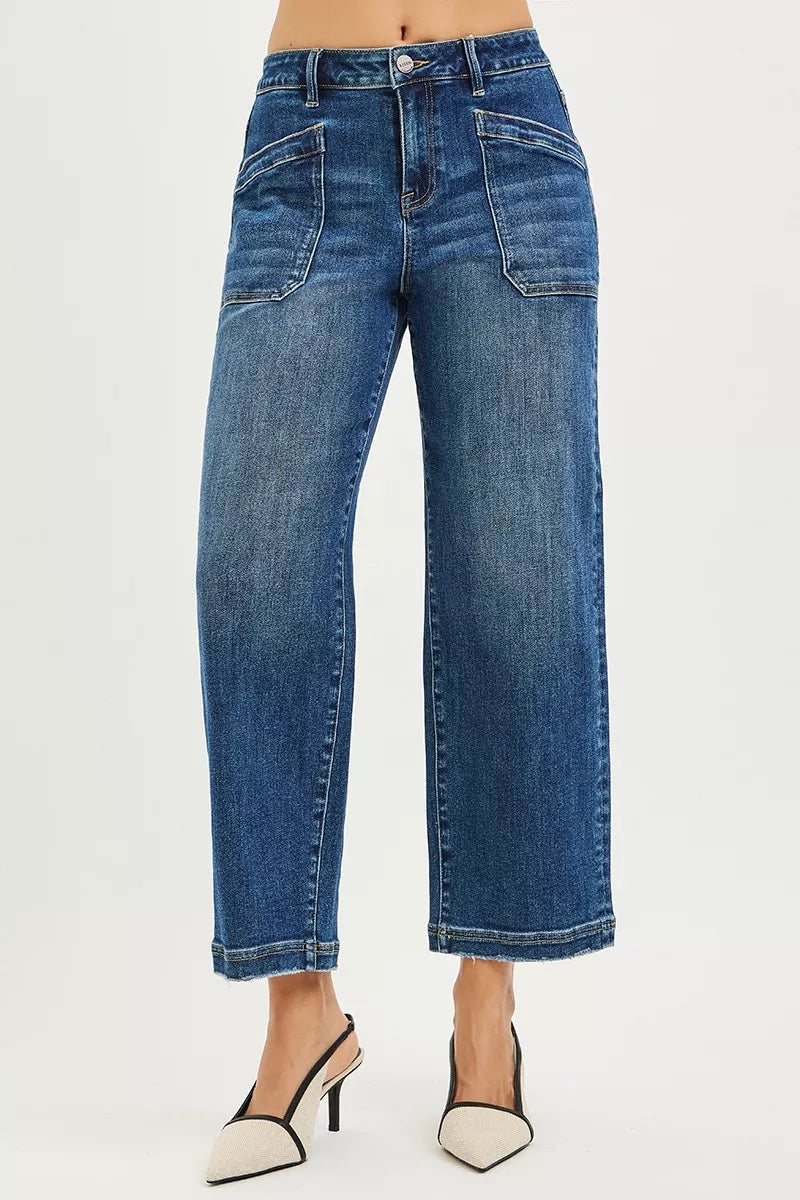 Slouchy Cropped Baggy Jeans with Front Patch Pocket