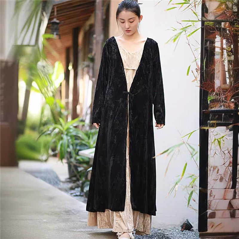 Single-Breasted Velvet Cardigan with Printed Pattern