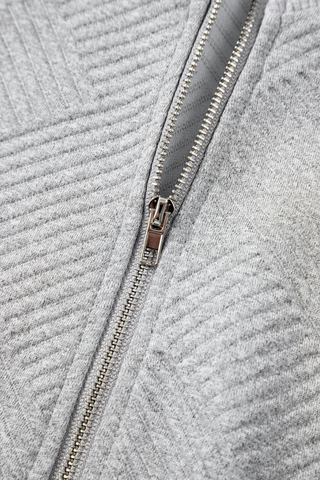Medium Grey Trendy Textured Half Zip Loose Sweatshirt