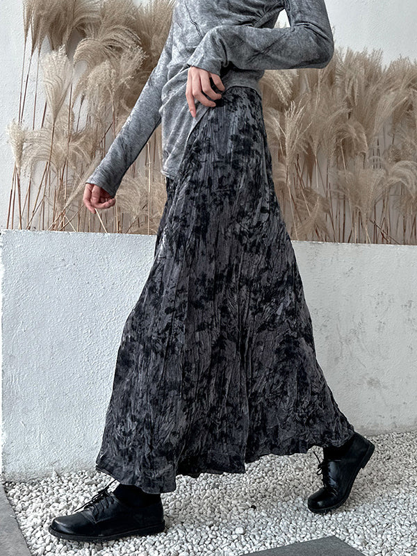 High Waisted Loose Elastics Pleated Printed Skirts