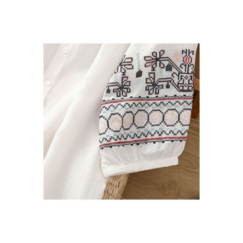 Embroidered Lantern Sleeve Cardigan T-Shirt
