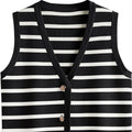 Chic Striped Sleeveless Button-Up Cardigan