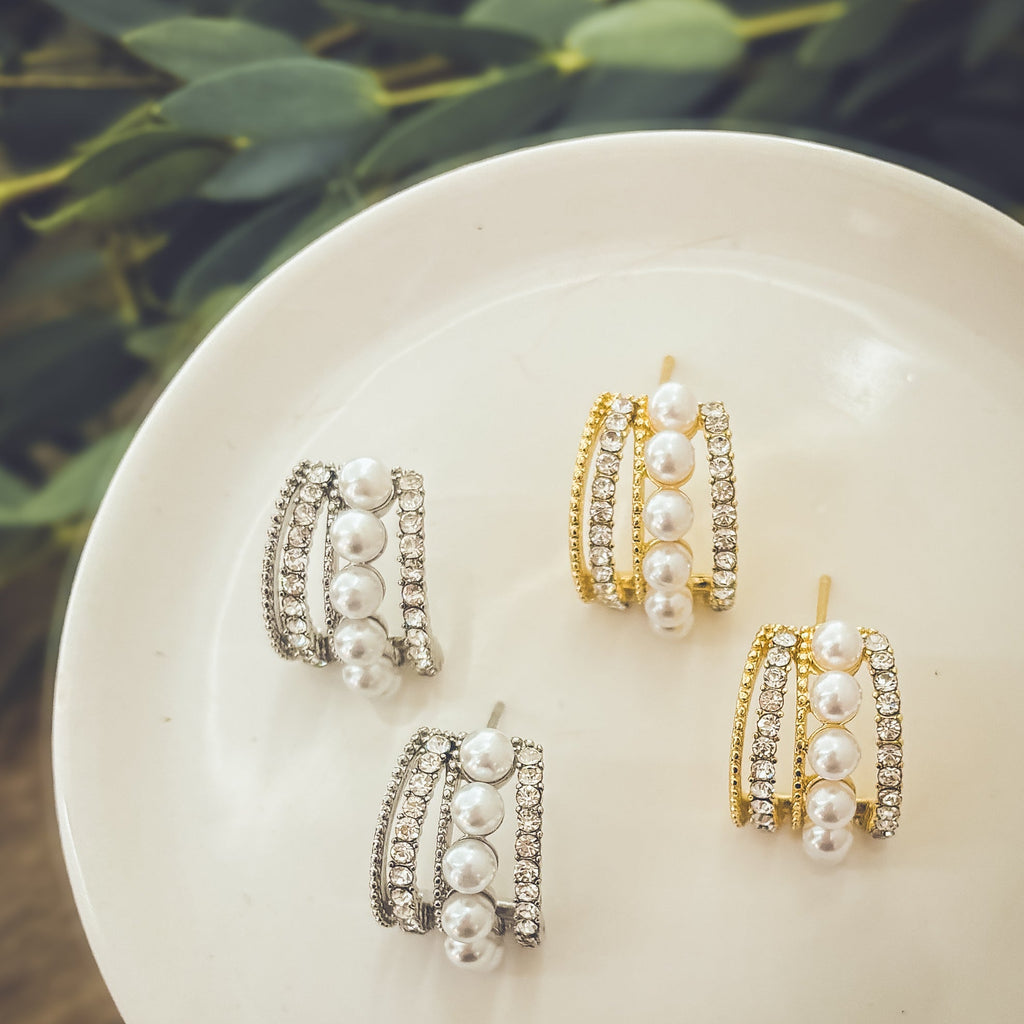 Beautiful Gold or Silver Crystal and Pearl Huggies