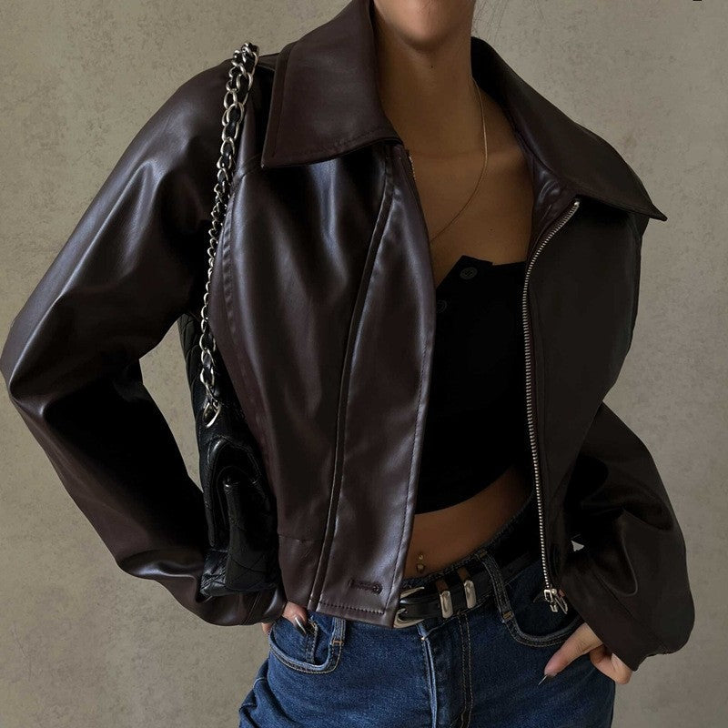 Solid Color Retro Motorcycle Personalized PU Glossy Jacket